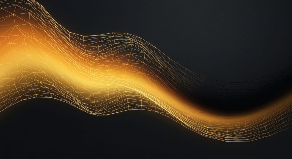 Abstract golden wireframe mesh on a dark background representing the LiveFuse Aesthetic Logic and systems engineering protocol.